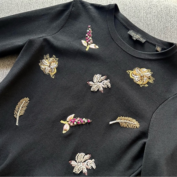 Ted Baker London Tynna Embellished Beaded Peplum Sweater Black - Picture 4 of 7